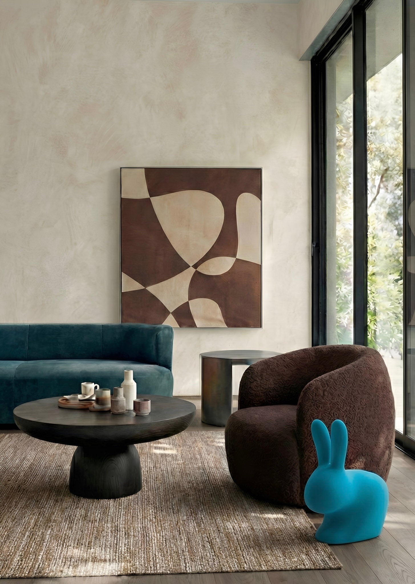 Qeeboo Rabbit Chair Baby Velvet Finish - Turquoise