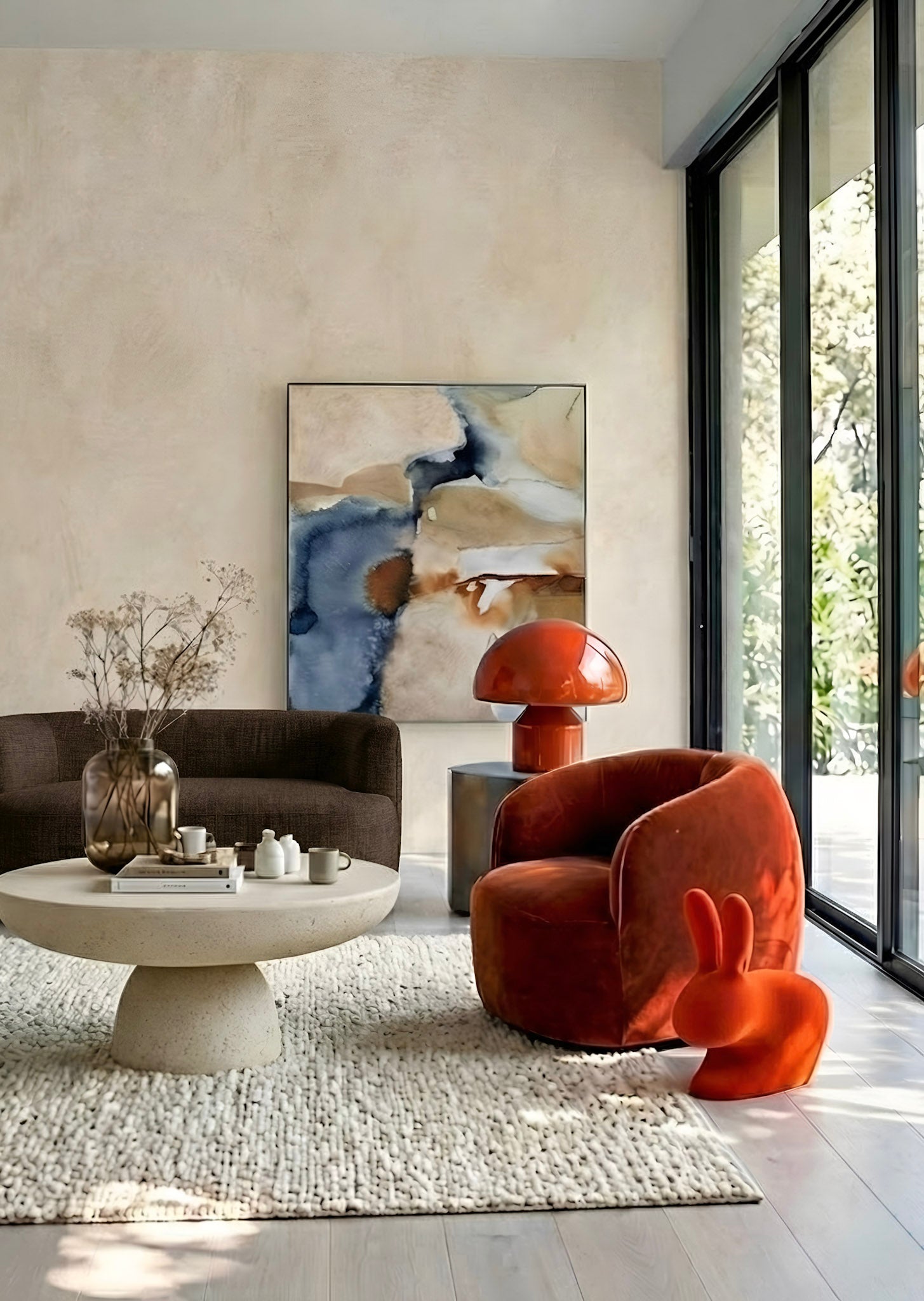 Qeeboo Rabbit Chair Baby Velvet Finish - Orange